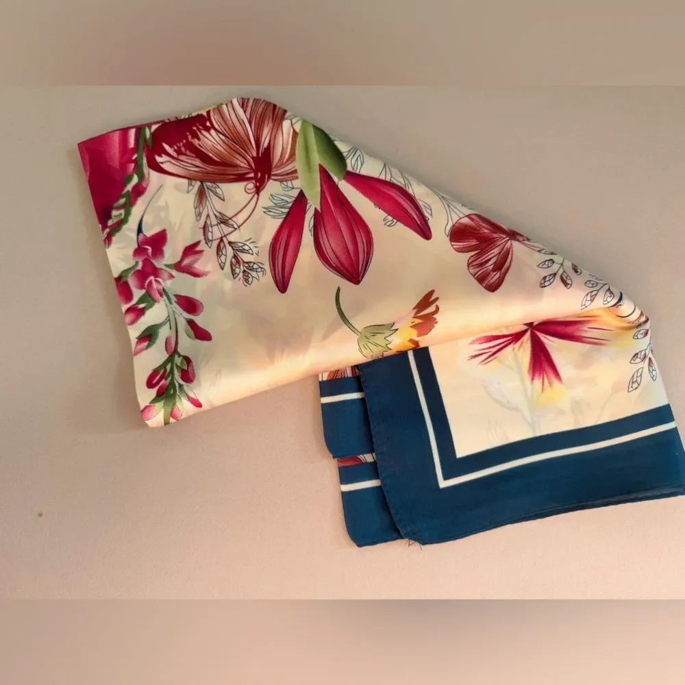 Floral Scarf with Blue Border M632